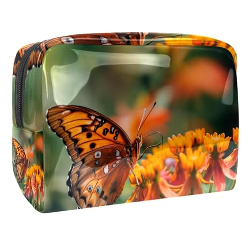 Kosmetiktaschen Für Frauen Schmetterling Auf Blumen Schminkkoffer Reisetasche Kosmetiktasche Organizer 18.5x7.5x13cm von EJFICAHG