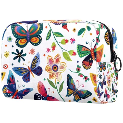 Kosmetiktaschen Für Frauen Schmetterlinge Und Blumen Muster Schminkkoffer Reisetasche Kosmetiktasche Organizer von EJFICAHG
