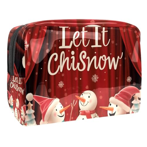 Kosmetiktaschen Für Frauen Schneemann Weihnachten Schneeflocken Schminkkoffer Reisetasche Kosmetiktasche Organizer 18.5x7.5x13cm von EJFICAHG