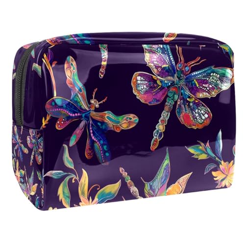 Kosmetiktaschen Für Frauen Schöne Libellen Floral Muster Schminkkoffer Reisetasche Kosmetiktasche Organizer 18.5x7.5x13cm von EJFICAHG