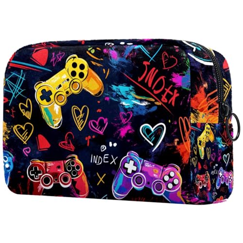 Kosmetiktaschen Für Frauen Spielcontroller Bunte Muster Schminkkoffer Reisetasche Kosmetiktasche Organizer von EJFICAHG