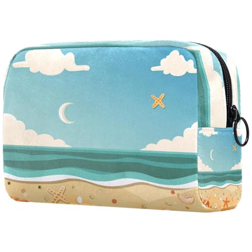 Kosmetiktaschen Für Frauen Strandszene Sand Muscheln Und Seesterne Schminkkoffer Reisetasche Kosmetiktasche Organizer von EJFICAHG