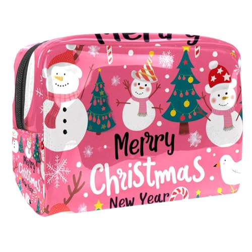 Kosmetiktaschen Für Frauen Süßer Schneemann Frohe Weihnachten Rosa Schminkkoffer Reisetasche Kosmetiktasche Organizer 18.5x7.5x13cm von EJFICAHG