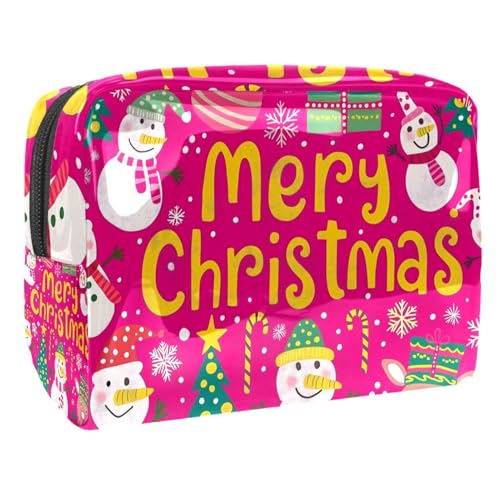 Kosmetiktaschen Für Frauen Süßer Schneemann Frohe Weihnachten Rosa Schminkkoffer Reisetasche Kosmetiktasche Organizer 18.5x7.5x13cm von EJFICAHG