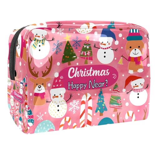 Kosmetiktaschen Für Frauen Süßer Schneemann Frohe Weihnachten Rosa Schminkkoffer Reisetasche Kosmetiktasche Organizer 18.5x7.5x13cm von EJFICAHG
