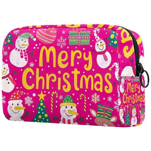 Kosmetiktaschen Für Frauen Süßer Schneemann Frohe Weihnachten Rosa Schminkkoffer Reisetasche Kosmetiktasche Organizer von EJFICAHG