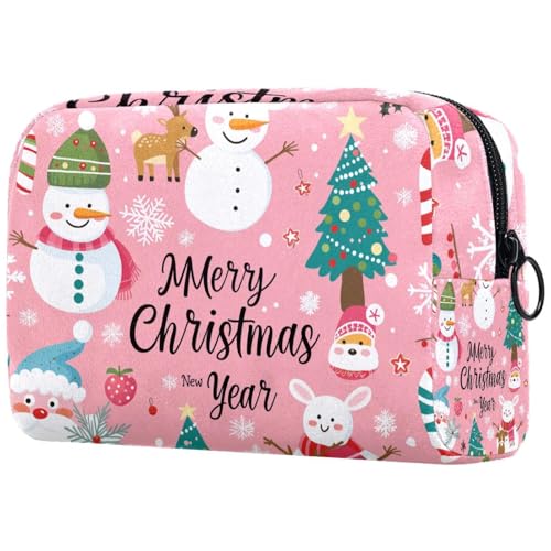 Kosmetiktaschen Für Frauen Süßer Schneemann Frohe Weihnachten Rosa Schminkkoffer Reisetasche Kosmetiktasche Organizer von EJFICAHG