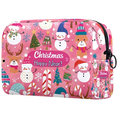 Kosmetiktaschen Für Frauen Süßer Schneemann Frohe Weihnachten Rosa Schminkkoffer Reisetasche Kosmetiktasche Organizer von EJFICAHG