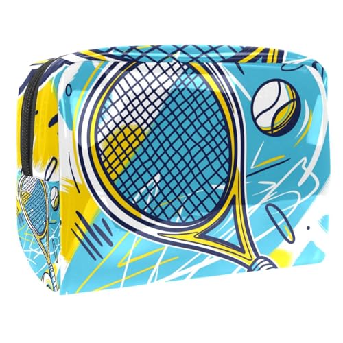 Kosmetiktaschen Für Frauen Tennisschläger Und Ball Schminkkoffer Reisetasche Kosmetiktasche Organizer 18.5x7.5x13cm von EJFICAHG