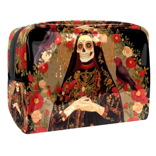 Kosmetiktaschen Für Frauen Totenkopf Blumen Schminkkoffer Reisetasche Kosmetiktasche Organizer 18.5x7.5x13cm von EJFICAHG
