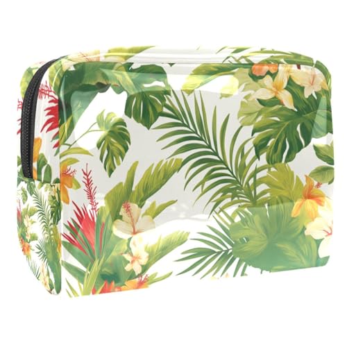 Kosmetiktaschen Für Frauen Tropical Parrots Vogelbaum Grüne Palmenblätter Schminkkoffer Reisetasche Kosmetiktasche Organizer 18.5x7.5x13cm von EJFICAHG