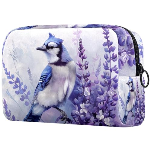 Kosmetiktaschen Für Frauen Vogel Und Lilafarbene Blumen Schminkkoffer Reisetasche Kosmetiktasche Organizer von EJFICAHG