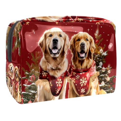 Kosmetiktaschen Für Frauen Weihnachten Golden Retriever Hunde Schminkkoffer Reisetasche Kosmetiktasche Organizer 18.5x7.5x13cm von EJFICAHG