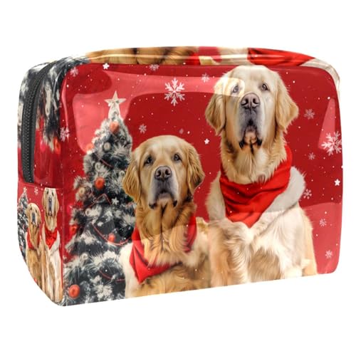 Kosmetiktaschen Für Frauen Weihnachten Golden Retriever Hunde Schminkkoffer Reisetasche Kosmetiktasche Organizer 18.5x7.5x13cm von EJFICAHG
