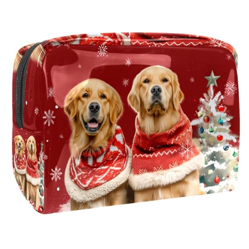 Kosmetiktaschen Für Frauen Weihnachten Golden Retriever Hunde Schminkkoffer Reisetasche Kosmetiktasche Organizer 18.5x7.5x13cm von EJFICAHG