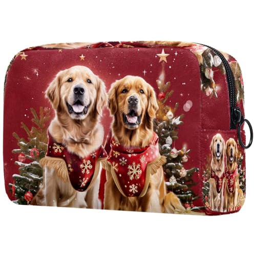 Kosmetiktaschen Für Frauen Weihnachten Golden Retriever Hunde Schminkkoffer Reisetasche Kosmetiktasche Organizer von EJFICAHG