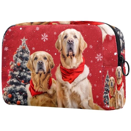 Kosmetiktaschen Für Frauen Weihnachten Golden Retriever Hunde Schminkkoffer Reisetasche Kosmetiktasche Organizer von EJFICAHG