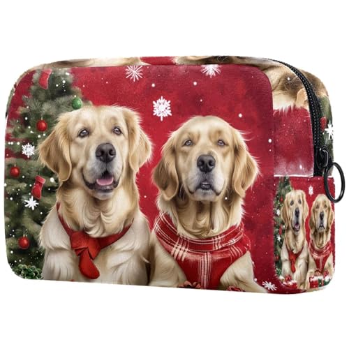 Kosmetiktaschen Für Frauen Weihnachten Golden Retriever Hunde Schminkkoffer Reisetasche Kosmetiktasche Organizer von EJFICAHG