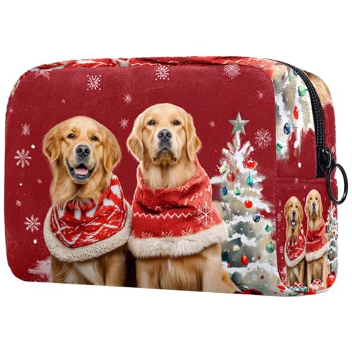 Kosmetiktaschen Für Frauen Weihnachten Golden Retriever Hunde Schminkkoffer Reisetasche Kosmetiktasche Organizer von EJFICAHG