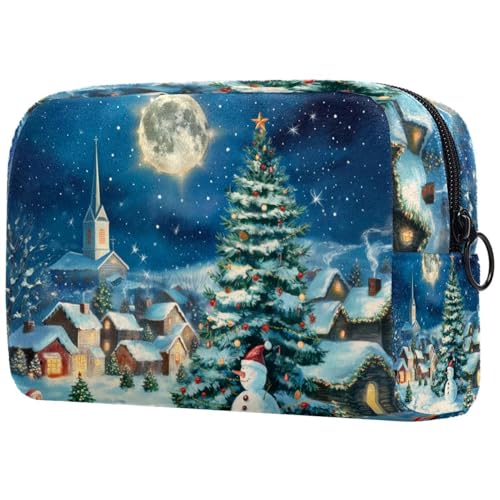 Kosmetiktaschen Für Frauen Weihnachten Nacht Cute Snowman Moon Schminkkoffer Reisetasche Kosmetiktasche Organizer von EJFICAHG