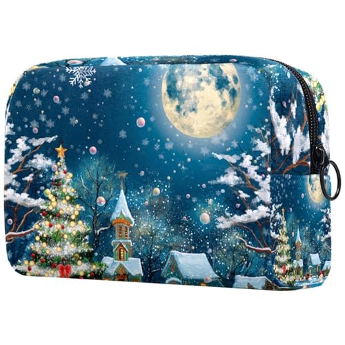Kosmetiktaschen Für Frauen Weihnachten Nacht Niedlichen Schneemann Mond Schminkkoffer Reisetasche Kosmetiktasche Organizer von EJFICAHG