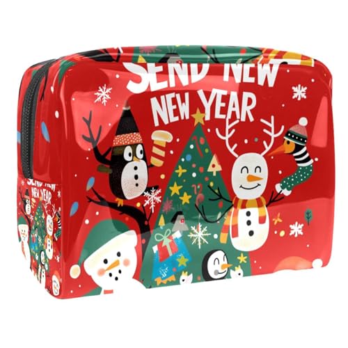 Kosmetiktaschen Für Frauen Weihnachten Niedlicher Schneemann Pinguin Eigenschaften Schminkkoffer Reisetasche Kosmetiktasche Organizer 18.5x7.5x13cm von EJFICAHG