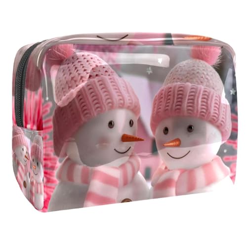 Kosmetiktaschen Für Frauen Weihnachten Niedlicher Schneemann Rosa Schminkkoffer Reisetasche Kosmetiktasche Organizer 18.5x7.5x13cm von EJFICAHG