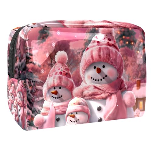 Kosmetiktaschen Für Frauen Weihnachten Niedlicher Schneemann Rosa Schminkkoffer Reisetasche Kosmetiktasche Organizer 18.5x7.5x13cm von EJFICAHG