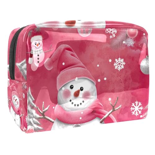 Kosmetiktaschen Für Frauen Weihnachten Niedlicher Schneemann Rosa Schminkkoffer Reisetasche Kosmetiktasche Organizer 18.5x7.5x13cm von EJFICAHG