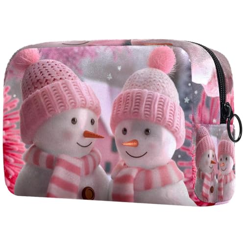 Kosmetiktaschen Für Frauen Weihnachten Niedlicher Schneemann Rosa Schminkkoffer Reisetasche Kosmetiktasche Organizer von EJFICAHG