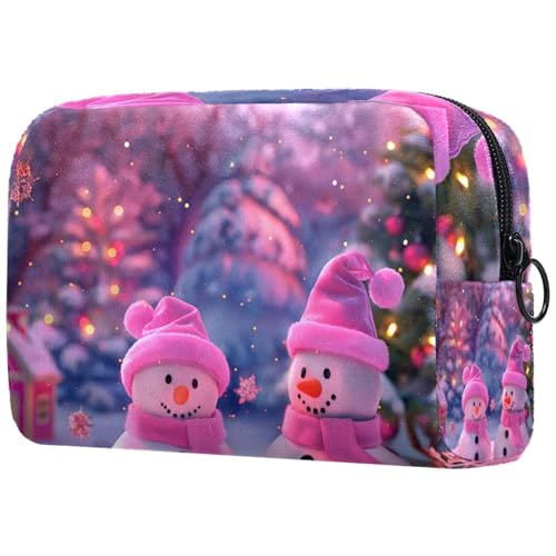 Kosmetiktaschen Für Frauen Weihnachten Niedlicher Schneemann Rosa Schminkkoffer Reisetasche Kosmetiktasche Organizer von EJFICAHG