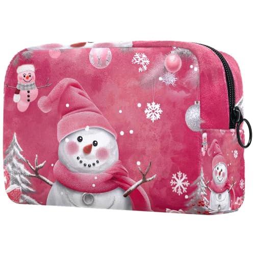 Kosmetiktaschen Für Frauen Weihnachten Niedlicher Schneemann Rosa Schminkkoffer Reisetasche Kosmetiktasche Organizer von EJFICAHG