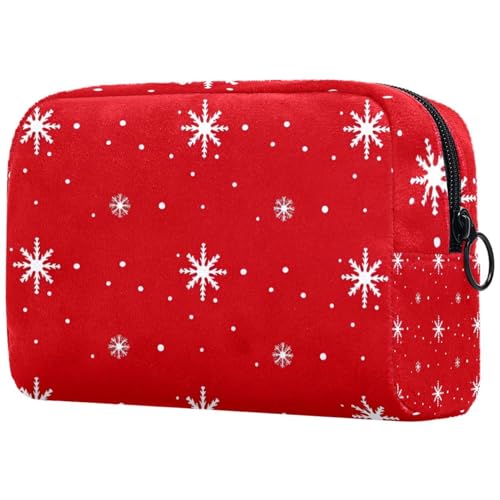 Kosmetiktaschen Für Frauen Weihnachten Rot Hintergrund Schneeflocken Muster Schminkkoffer Reisetasche Kosmetiktasche Organizer von EJFICAHG