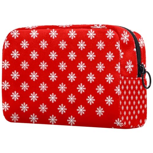 Kosmetiktaschen Für Frauen Weihnachten Rot Hintergrund Schneeflocken Muster Schminkkoffer Reisetasche Kosmetiktasche Organizer von EJFICAHG