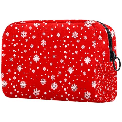 Kosmetiktaschen Für Frauen Weihnachten Rot Hintergrund Schneeflocken Muster Schminkkoffer Reisetasche Kosmetiktasche Organizer von EJFICAHG