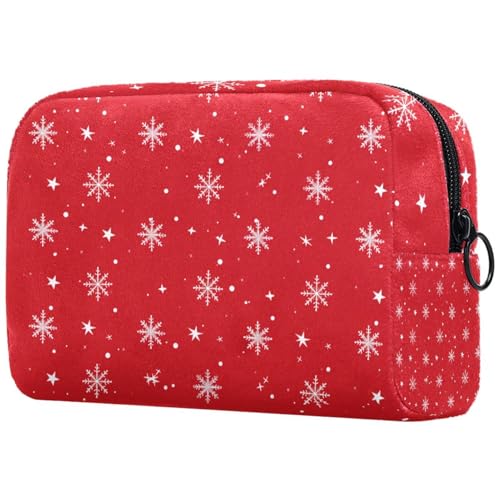 Kosmetiktaschen Für Frauen Weihnachten Rot Hintergrund Schneeflocken Muster Schminkkoffer Reisetasche Kosmetiktasche Organizer von EJFICAHG