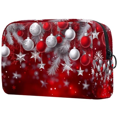 Kosmetiktaschen Für Frauen Weihnachten Rote Kugeln Hintergrund Schminkkoffer Reisetasche Kosmetiktasche Organizer von EJFICAHG