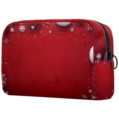 Kosmetiktaschen Für Frauen Weihnachten Rote Kugeln Hintergrund Schminkkoffer Reisetasche Kosmetiktasche Organizer von EJFICAHG