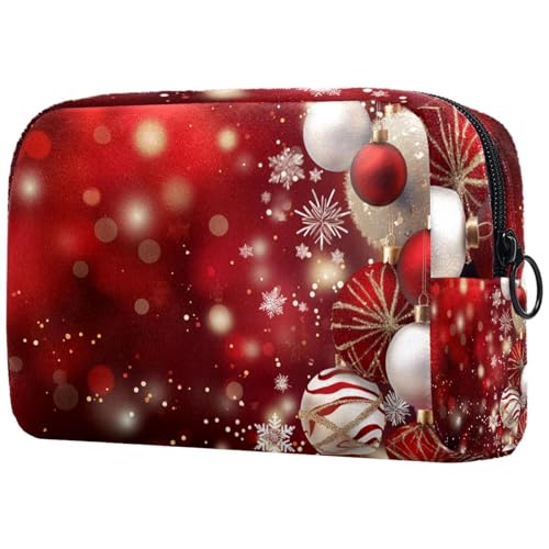 Kosmetiktaschen Für Frauen Weihnachten Rote Kugeln Hintergrund Schminkkoffer Reisetasche Kosmetiktasche Organizer von EJFICAHG