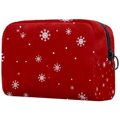 Kosmetiktaschen Für Frauen Weihnachten Roter Hintergrund Schneeflocken Muster Schminkkoffer Reisetasche Kosmetiktasche Organizer von EJFICAHG
