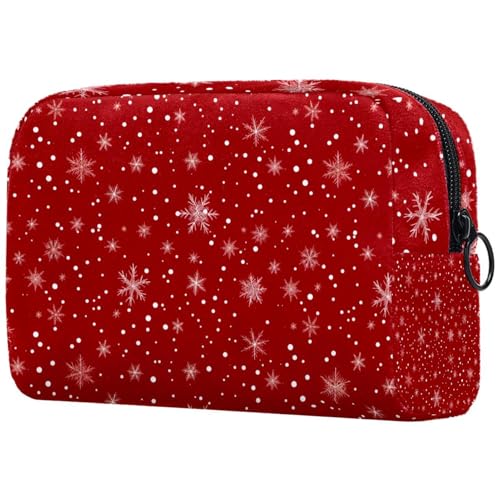 Kosmetiktaschen Für Frauen Weihnachten Roter Hintergrund Schneeflocken Muster Schminkkoffer Reisetasche Kosmetiktasche Organizer von EJFICAHG