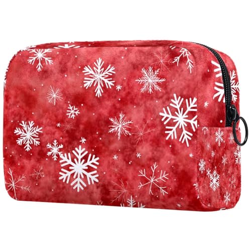 Kosmetiktaschen Für Frauen Weihnachten Roter Hintergrund Schneeflocken Muster Schminkkoffer Reisetasche Kosmetiktasche Organizer von EJFICAHG