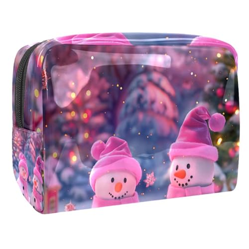 Kosmetiktaschen Für Frauen Weihnachten Süßer Schneemann Rosa Schminkkoffer Reisetasche Kosmetiktasche Organizer 18.5x7.5x13cm von EJFICAHG