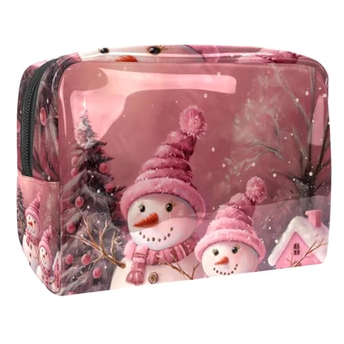 Kosmetiktaschen Für Frauen Weihnachten Süßer Schneemann Rosa Schminkkoffer Reisetasche Kosmetiktasche Organizer 18.5x7.5x13cm von EJFICAHG