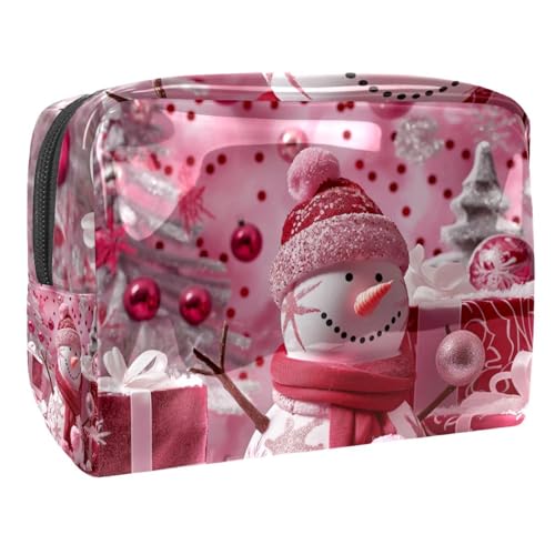 Kosmetiktaschen Für Frauen Weihnachten Süßer Schneemann Rosa Schminkkoffer Reisetasche Kosmetiktasche Organizer 18.5x7.5x13cm von EJFICAHG