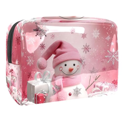 Kosmetiktaschen Für Frauen Weihnachten Süßer Schneemann Rosa Schminkkoffer Reisetasche Kosmetiktasche Organizer 18.5x7.5x13cm von EJFICAHG