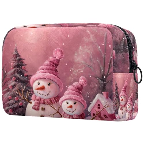 Kosmetiktaschen Für Frauen Weihnachten Süßer Schneemann Rosa Schminkkoffer Reisetasche Kosmetiktasche Organizer von EJFICAHG