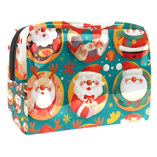 Kosmetiktaschen Für Frauen Weihnachten Weihnachtsmann Und Schneeflocken Muster Schminkkoffer Reisetasche Kosmetiktasche Organizer 18.5x7.5x13cm von EJFICAHG