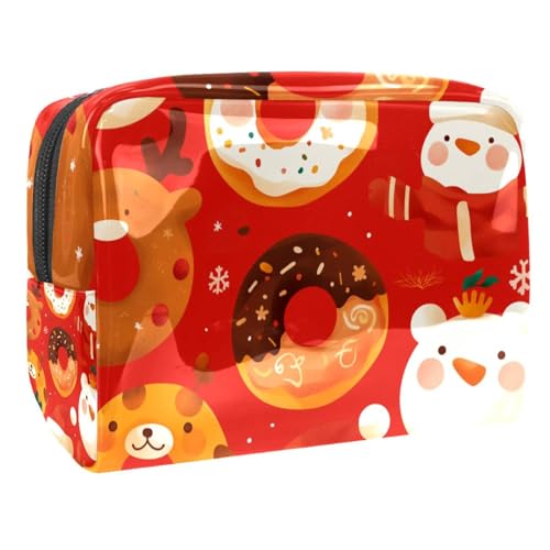 Kosmetiktaschen Für Frauen Weihnachten Weihnachtsmann Und Schneeflocken Muster Schminkkoffer Reisetasche Kosmetiktasche Organizer 18.5x7.5x13cm von EJFICAHG