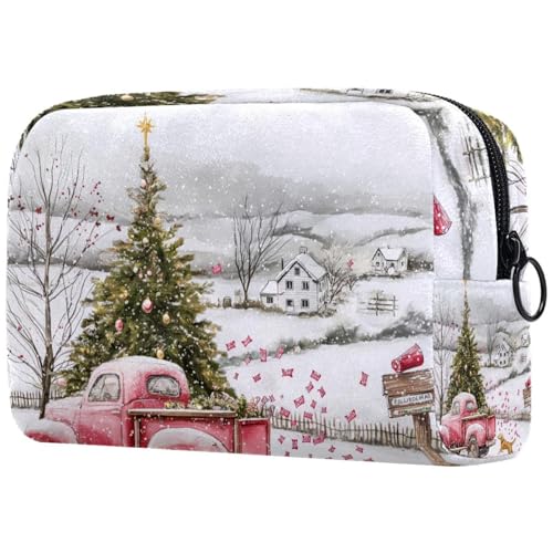 Kosmetiktaschen Für Frauen Weihnachts-Winter-LKW-Landschaft Schminkkoffer Reisetasche Kosmetiktasche Organizer von EJFICAHG